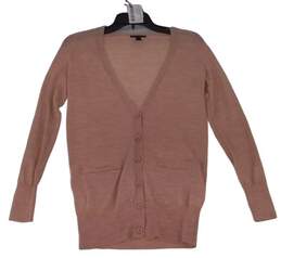 Womens Tan V Neck Front Pockets Long Sleeve Button Front Cardigan Sweater Sz XS
