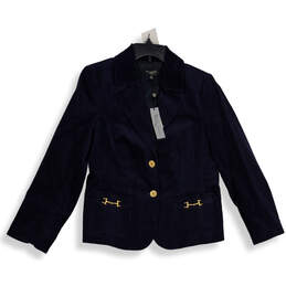 NWT Womens Navy Notch Lapel Single Breasted Two Button Blazer Size 10P