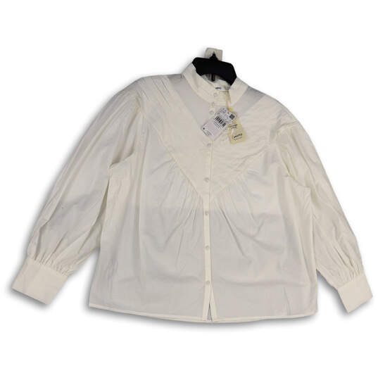 NWT Womens White Mock Neck Long Sleeve Button Front Pleated Blouse Top Sz L image number 1