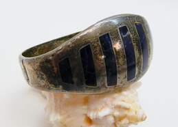 Taxco Mexico 925 Modernist Sodalite Inlay Stripes Chunky Tapered Hinged Bangle Bracelet 80.1g