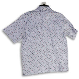 Mens White Skull Print Spread Collar Short Sleeve Side Slit Polo Shirt Sz M alternative image