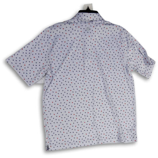 Mens White Skull Print Spread Collar Short Sleeve Side Slit Polo Shirt Sz M image number 2