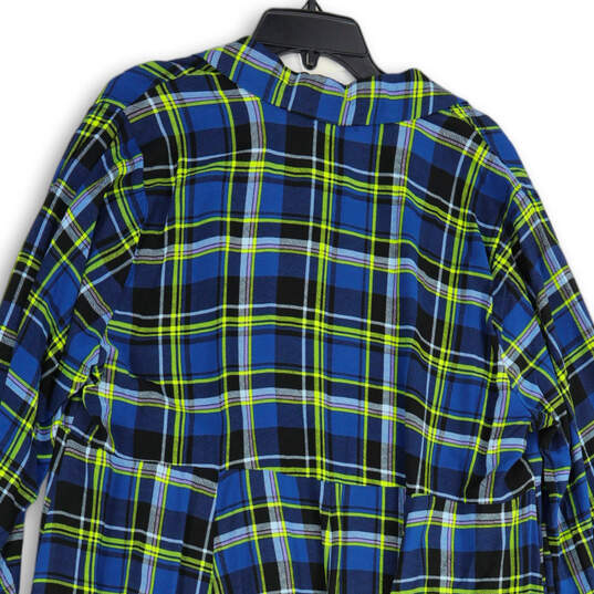 NWT Womens Green Blue Plaid Spread Collar Long Sleeve Shirt Dress Size 2 image number 3