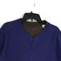 Mens Blue Cutout Neck Long Sleeve Ribbed Hem Pullover Sweater Size L/G image number 3