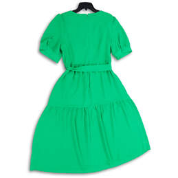 NWT Womens Green Pleated V-Neck Tie Waist Back Zip Fit & Flare Dress Sz 16 alternative image