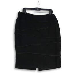 Womens Black Flat Front Ruffle Back Slit Straight & Pencil Skirt Size 14 alternative image