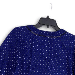 Womens Blue Polka Dot V-Neck 3/4 Sleeve Pullover Blouse Top Size 10-12