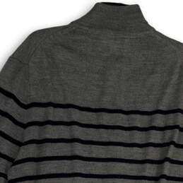 Mens Gray Black Striped Long Sleeve Mock Neck Full-Zip Sweater Size Medium alternative image