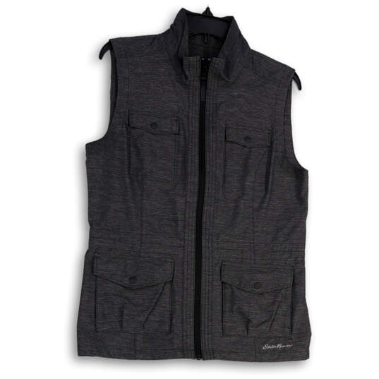 Womens Gray Sleeveless Front Pockets Mock Neck Full-Zip Vest Size Medium image number 1
