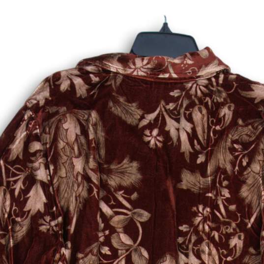 Soft Surroundings Womens Red Brown Floral Spread Collar Button-Up Shirt Size XL image number 4