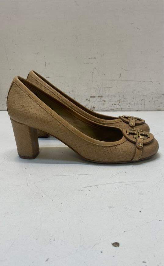Tory Burch Snake Embossed Leather Chelsea Pumps Beige 8.5 image number 1