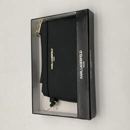 NIB Womens Black Faux Leather Logo Inner Divider Zipper Wristlet Wallet