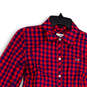 Womens Blue Red Check Long Sleeve Spread Collar Button-Up Shirt Size 0 image number 3