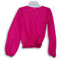 Womens Pink Long Sleeve Round Neck Ruffle Smocked Blouse Top Size Medium image number 2
