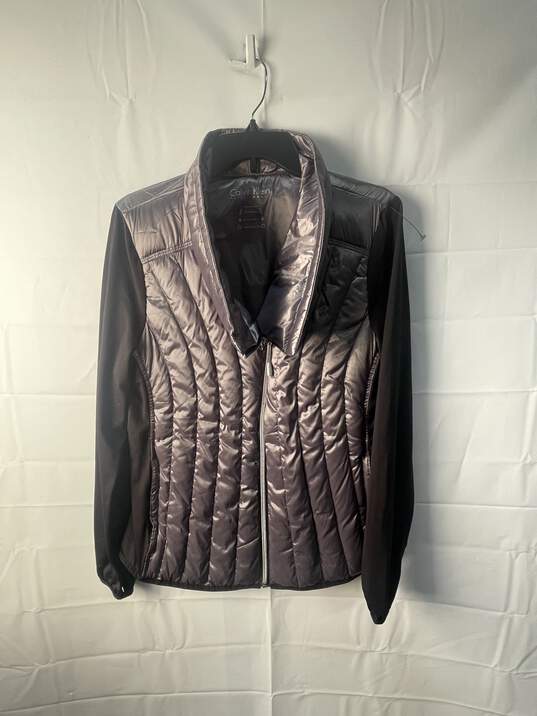 Calvin Klein Womens Dark Gray Metallic  Puffed Jacket Size L image number 1