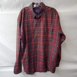 Sir Pendleton Red & Green Plaid Wool Button Up Shirt Size L Long