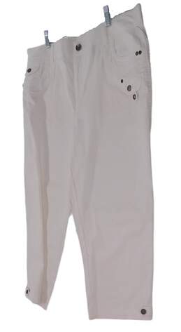 Womens White Flat Front Pockets Straight Leg Capri Pants Size 16 alternative image