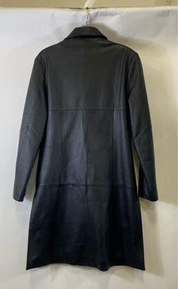 Laura Leigh Ltd. Womens Black Leather Long Sleeve Notch Lapel Overcoat Size L alternative image