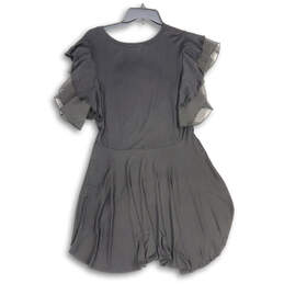 Womens Black Pleated Round Neck Ruffle Sleeve Hi-Low Hem Mini Dress Size XL alternative image