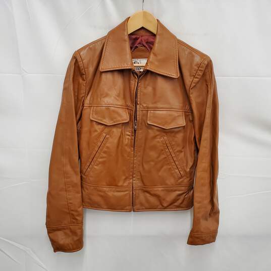 VTG Neto WM's Tan Leather Bomber Jacket Size 38 image number 1