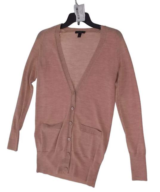 Womens Tan V Neck Front Pockets Long Sleeve Button Front Cardigan Sweater Sz XS image number 3