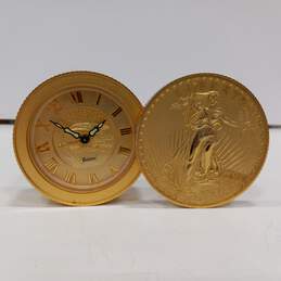 Bulova "Gold Coins" Wind Up Travel Alarm Clock