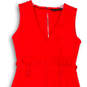 Womens Red Sleeveless V-Neck Ruffle Back Zip Sheath Dress Size Small image number 3