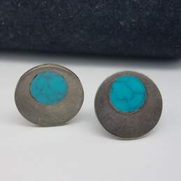 RCG Mexico Sterling Silver Turquois Like Inlay Men's Cuff Links 12.2g