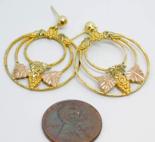 10K & 14K Yellow & Rose Gold Etched Grapes & Leaves Nested Circles Drop Post Earrings 5.4g image number 6