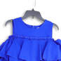 NWT Womens Blue Ruffle Cold Shoulder Back Zip Short Mini Dress Size Large image number 3