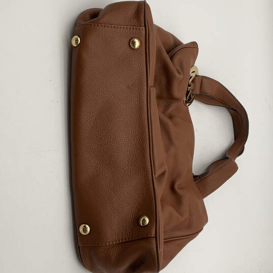 Womens Brown Leather Inner Zipper Pockets Bottom Stud Top Handle Handbag image number 3