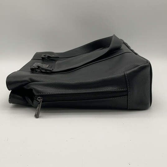Mens Black Leather Inner Zip Pocket Bottom Studs Double Strap Laptop Bag image number 4