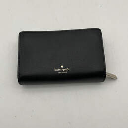 Womens Black Leather Multiple Card Holder Snap Zip-Around Bifold Wallet