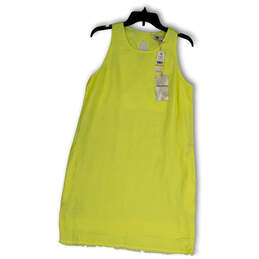 NWT Womens Yellow Round Neck Sleeveless Keyhole Back Mini Dress Size Medium