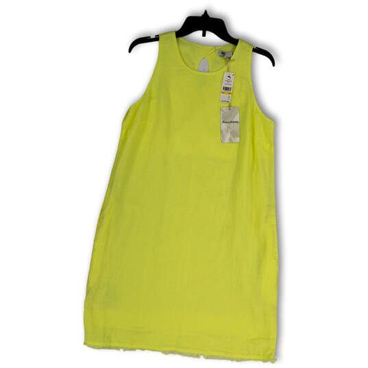 NWT Womens Yellow Round Neck Sleeveless Keyhole Back Mini Dress Size Medium image number 1