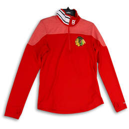 Womens Red NHL Chicago Blackhawks 1/4 Zip Pullover T-Shirt Size Large