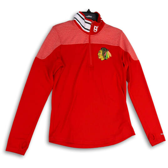 Womens Red NHL Chicago Blackhawks 1/4 Zip Pullover T-Shirt Size Large image number 1