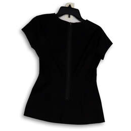 Womens Black Round Neck Short Sleeve Back Zip Regular Fit Blouse Top Sz PP alternative image