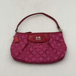 Coach Womens Pink Signature Print Inner Pocket Logo Charm Shoulder Handbag
