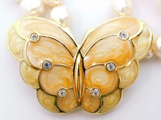 Vintage Kenneth Jay Lane For Avon Double Strand Faux Pearl Butterfly Necklace 60.5g image number 2