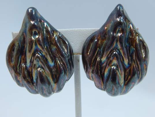 Artisan 925 Signed Electroform Abstract Puffy Clip Earrings 30.4g image number 2