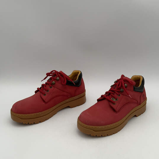 Mens Red Leather Round Toe Lace-Up Low Top Sneakers Shoes Size EURO 41 image number 4