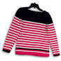 Womens Blue Pink Striped Long Sleeve Crew Neck Pullover Sweater Size Medium image number 1
