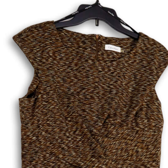 Womens Brown Space Dye Cap Sleeve Back Zip Knee Length Sheath Dress Size 12 image number 3