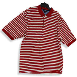 Mens Red White Striped Short Sleeve Golf Pullover Polo Shirt Size XXL