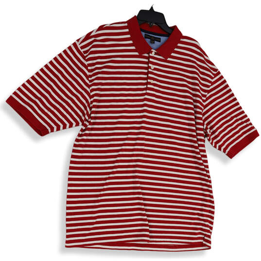 Mens Red White Striped Short Sleeve Golf Pullover Polo Shirt Size XXL image number 1