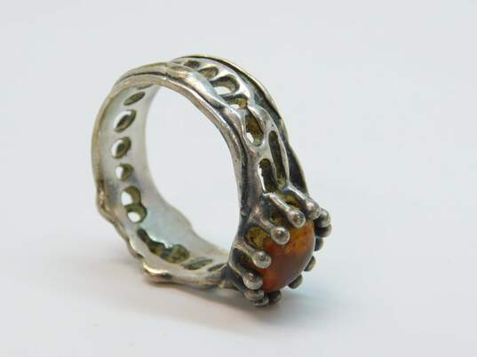 Artisan Sterling Silver Fire Opal Jasper & Elephant Rings 13.4g image number 5