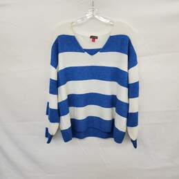 Vince Camuto White & Blue Striped Pullover Sweater WM Size L