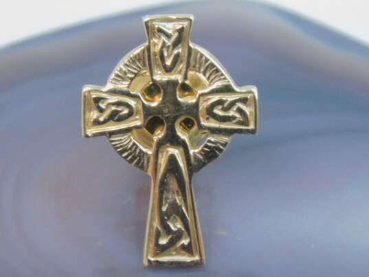 10K Yellow Gold Celtic Cross Pin Brooch 1.7g image number 1