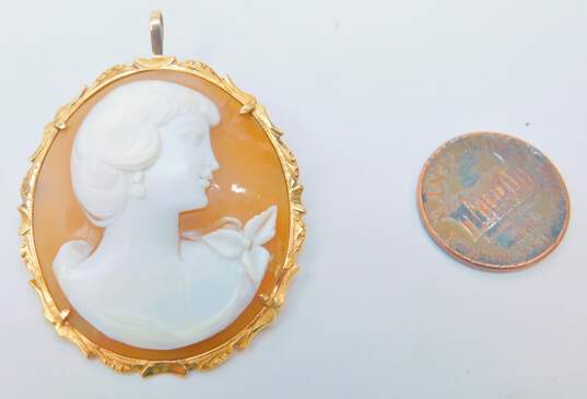VNTG 12K Yellow Gold Shell Carved Cameo Pendant/Brooch 7.6g image number 4